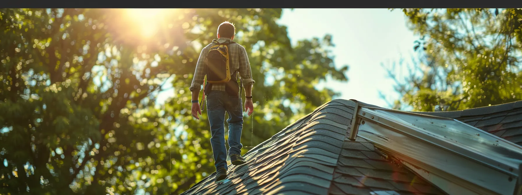 a roofer inspecting a roof for maintenance and energy efficiency.