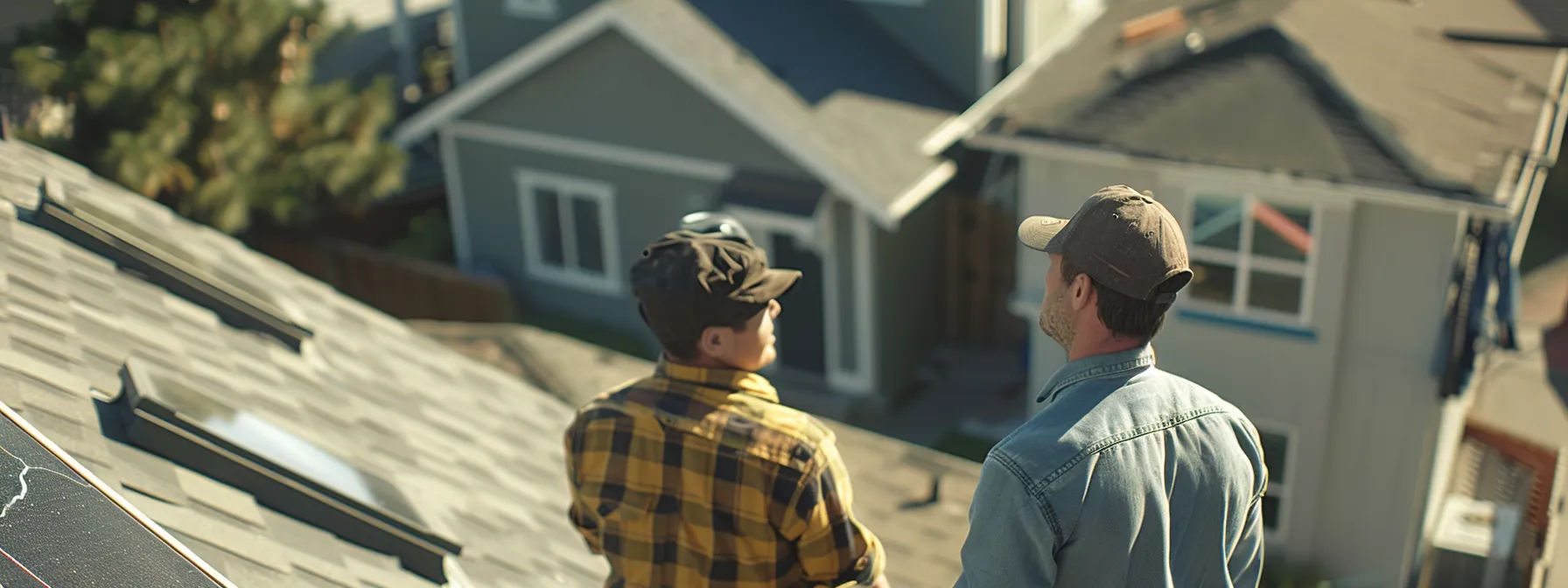 a homeowner discussing emergency roofing services with a roofing crew.