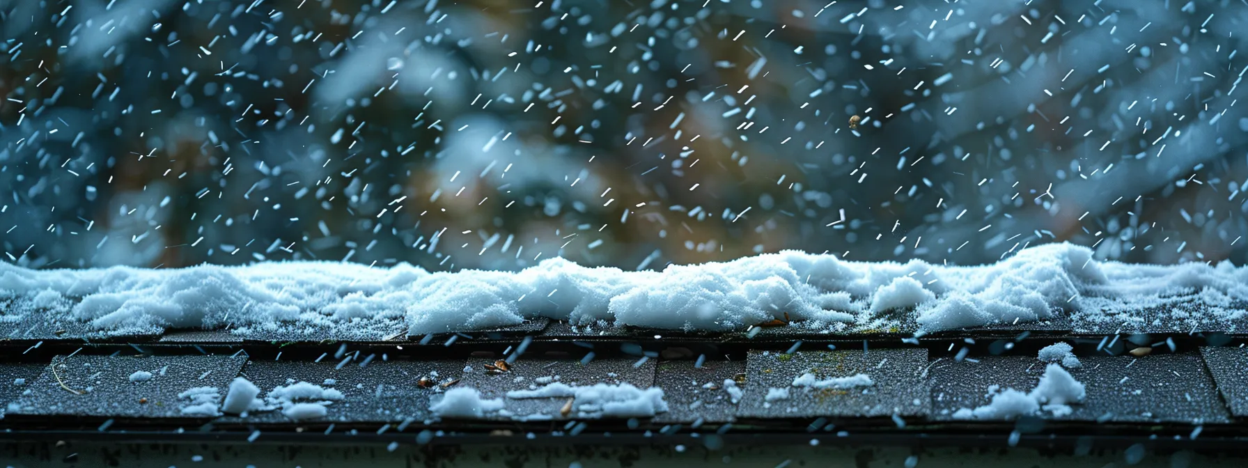 a roof covered in snow with visible damage from hailstorms.