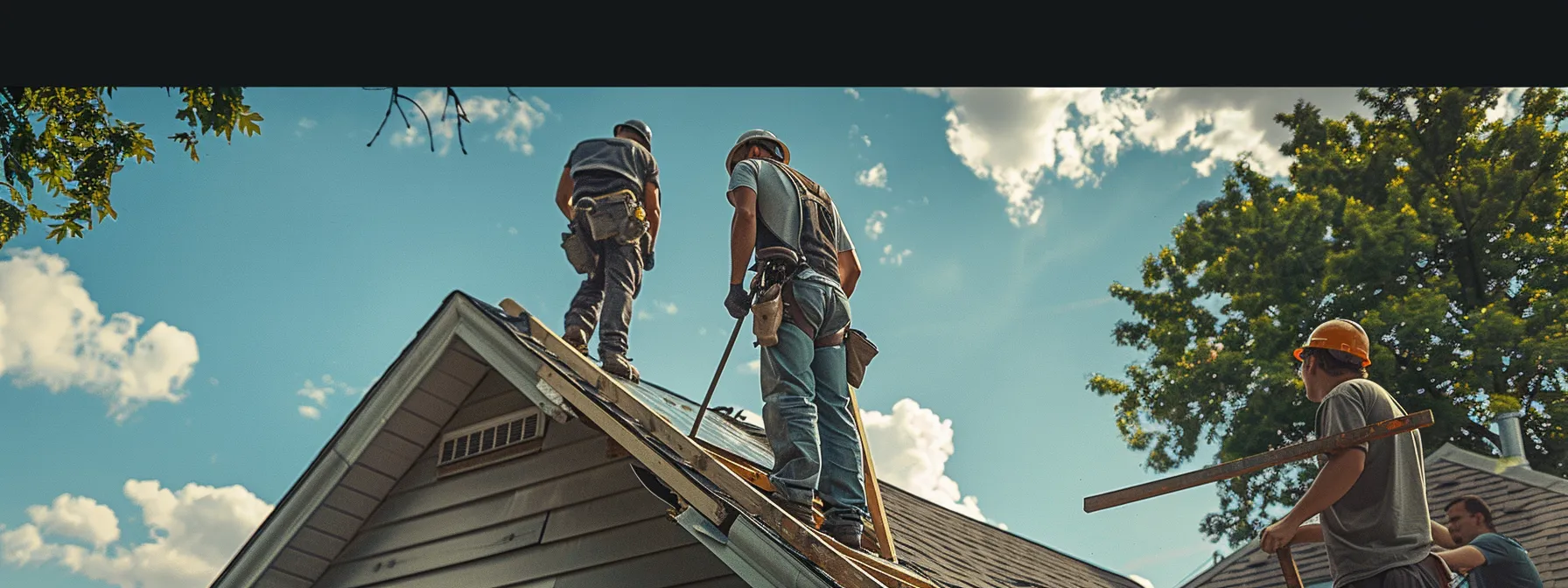 a team of centennial specialists working efficiently on repairing a damaged roof.