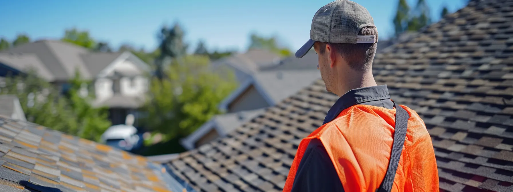 a roof inspector examining the structural integrity of a centennial roof.