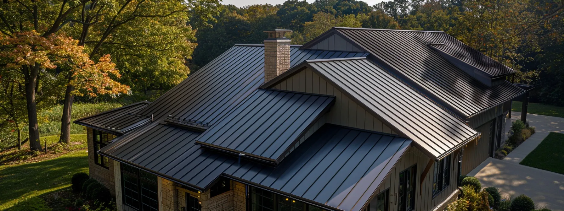 a newly installed metal roof with solar reflective coating, helping to keep the house cool and reduce energy consumption.