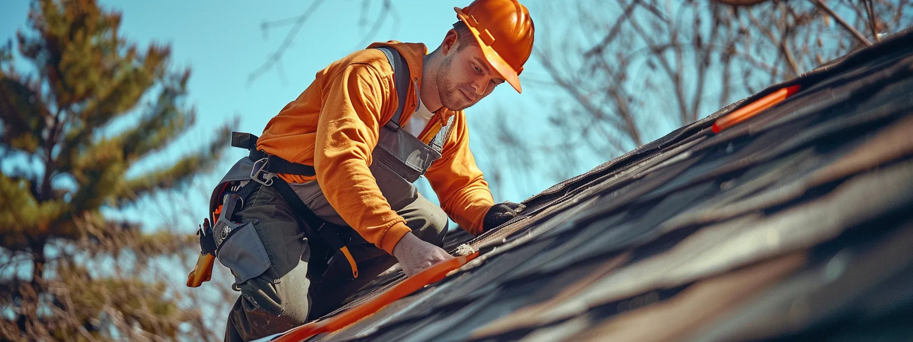 a professional roofer inspecting a centennial home's roof in the spring.