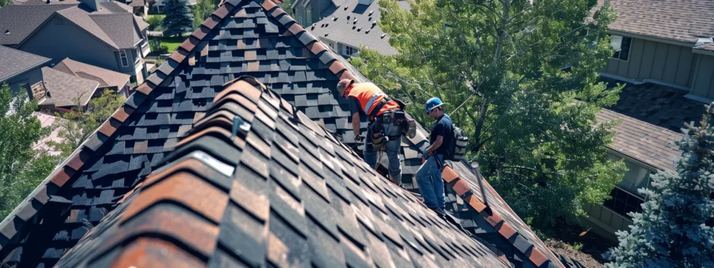 roofers working quickly to repair a damaged roof in centennial, co.