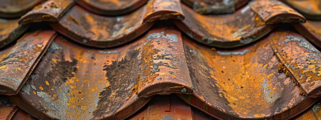 a weathered, rust-colored roof in centennial, co, showcasing the legacy of a roofing company.