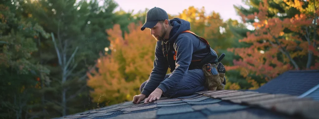 a professional roofer inspecting a shingle roof on a residential home.