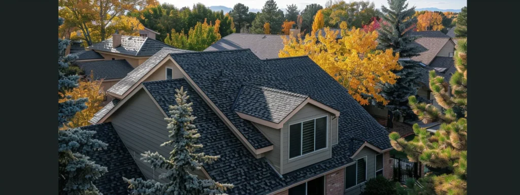 a roofer inspecting a shingle roof on a residential home in centennial, colorado.