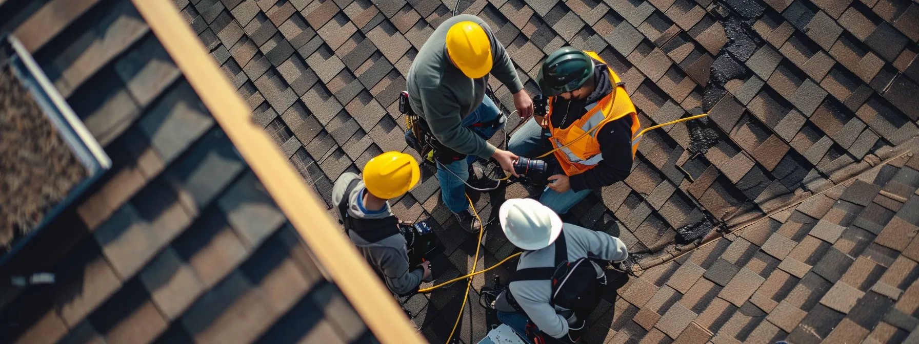 roofing team setting up equipment for inspection.