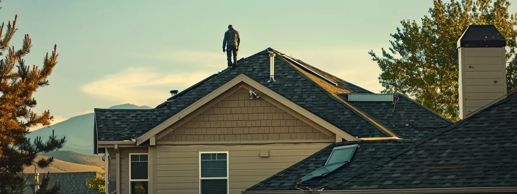 a skilled roofer inspecting a centennial home's roof, ensuring reliable protection against the elements.